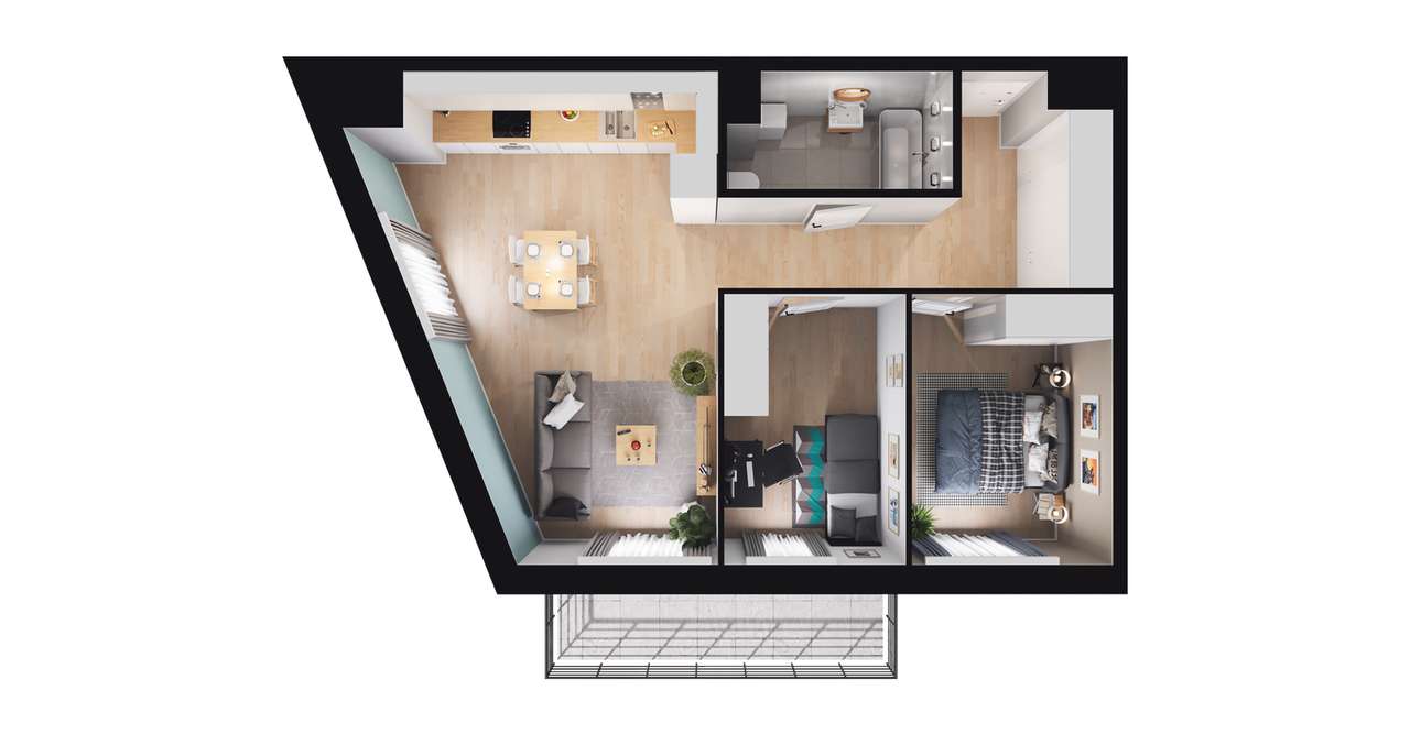 3-pokojowe mieszkanie 60m2 + balkon Bezpośrednio - Pełny obrazek: 2/8