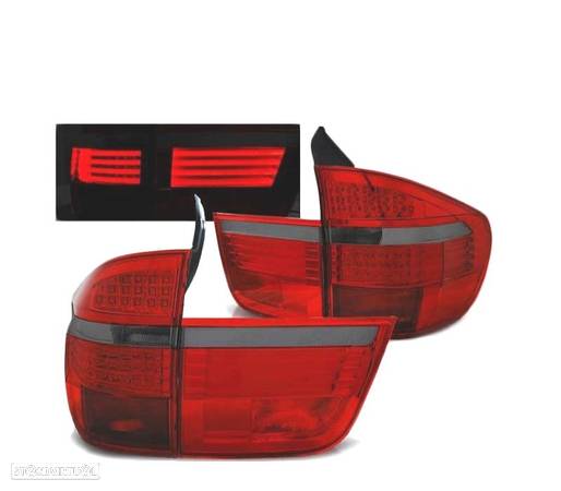 FAROLINS TRASEIROS LED PARA BMW X5 E70 07-10 RED SMOKED VERMELHO FUMADO ESCURECIDO - 1