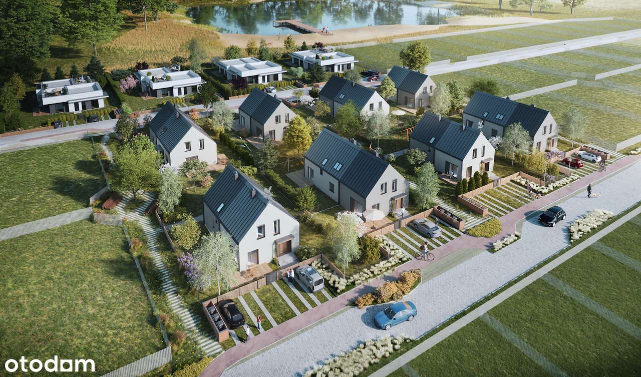 Dom 99m2, nowoczesna bryła, jezioro, Puszcza, ogród, taras na dachu-13