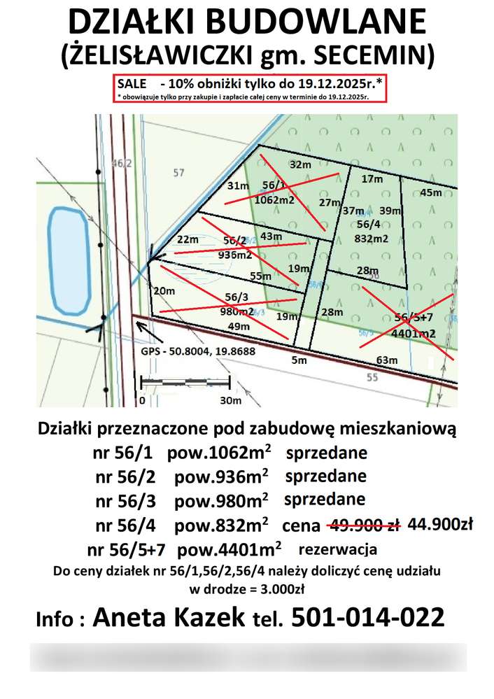 Sale -10% Działka budowlano-rekreacyjna (plan) PKP-1km 832m2 - 44900zł-1