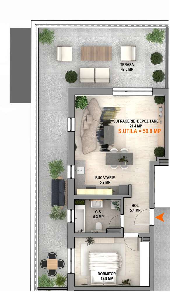 Apartament 2 camere tip penthouse, parcare subterana, Magnolia Sibiu-5