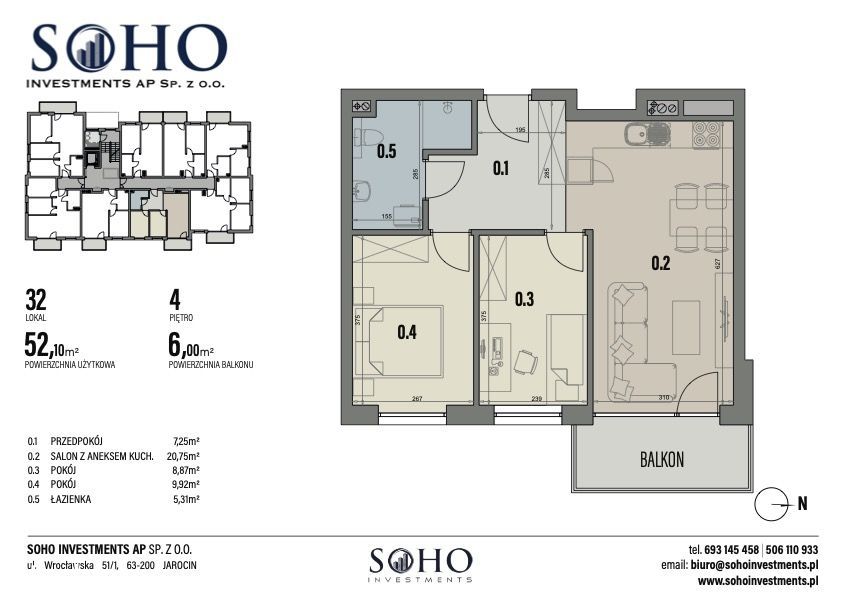 mieszkanie 52,10m2 3-pokoje Apartamenty SOHO