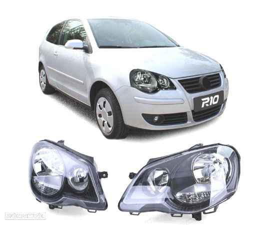 FARÓIS FRONTAIS PARA VOLKSWAGEN VW POLO 9N3,05-09 FUNDO PRETO - 1