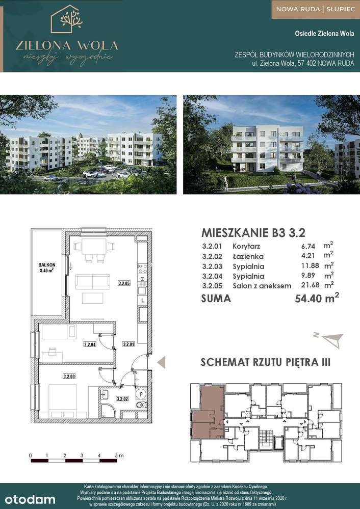 3-pokojowe mieszkanie z balkonem | Zielona Wola, Nowa Ruda-Słupiec