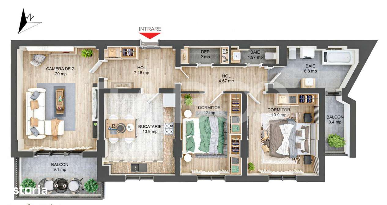 Apartament decomandat 83 mpu 3 camere 2 bai 2 balcoane COMISION 0% - Imagine principală: 4/18