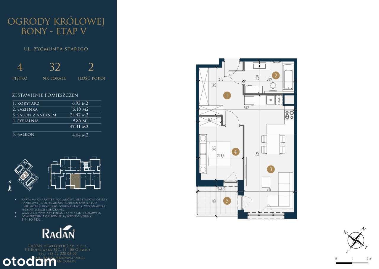 Mieszkanie 2-pokojowe/ 4 piętro/ 47m2 2-32 - Pełny obrazek: 2/7