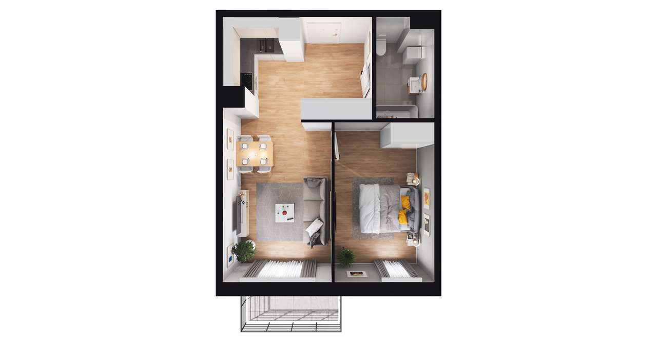 2-pokojowe mieszkanie 42m2 + balkon Bez Prowizji - Pełny obrazek: 2/6