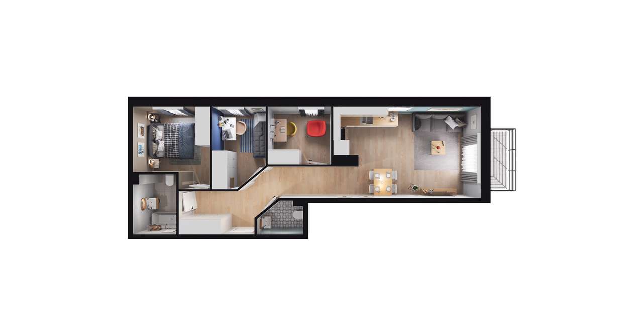 4-pokojowe mieszkanie 56m2 + balkon - Pełny obrazek: 2/8