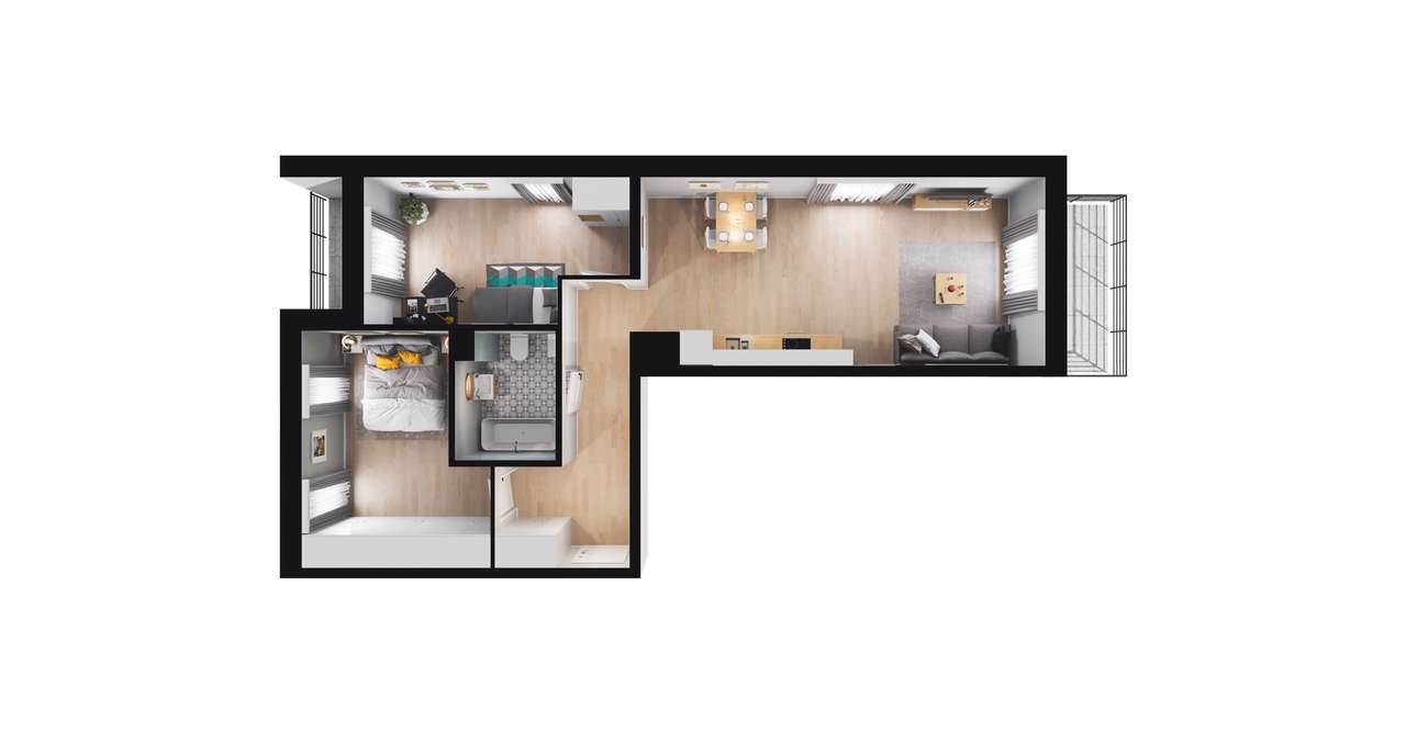 3-pokojowe mieszkanie 62m2 + 2 balkony - Pełny obrazek: 2/8