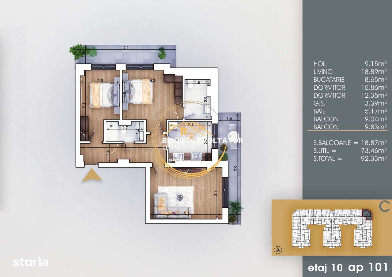 8 minute de metrou Teclu Finisaje moderne 2 bai Decomandat Pallady-10