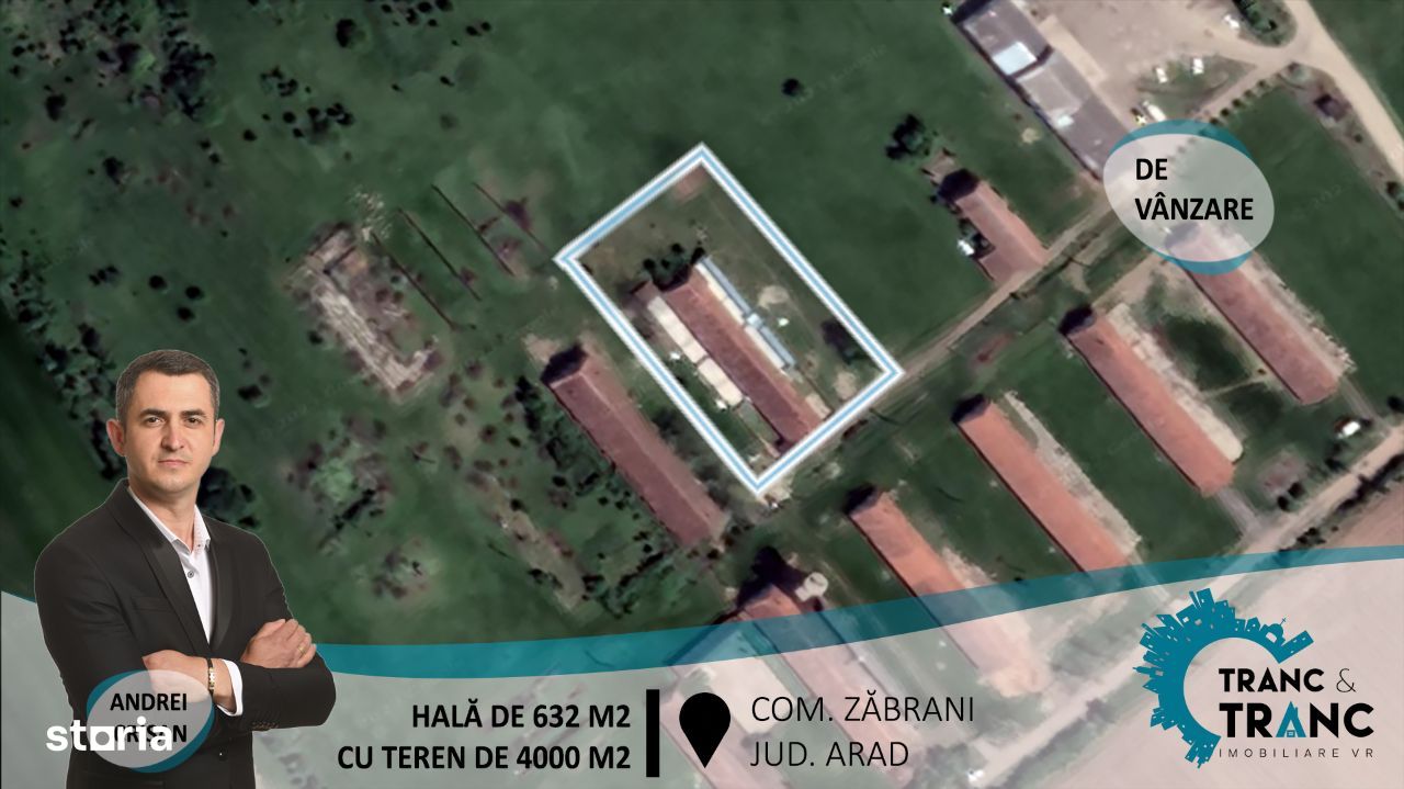 Hală de 632 m2 cu teren de 4000 m2, în comuna Zăbrani