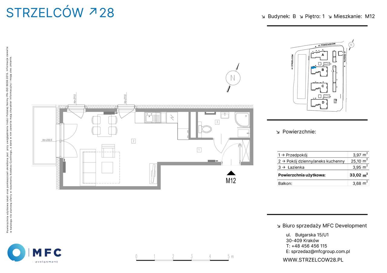 1-pokojowe mieszkanie 33m2 + balkon - Pełny obrazek: 2/9