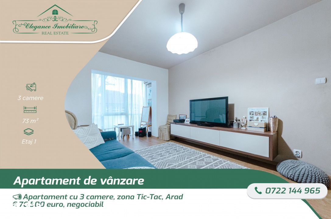 Apartament cu 3 camere, zona Tic-Tac, Arad