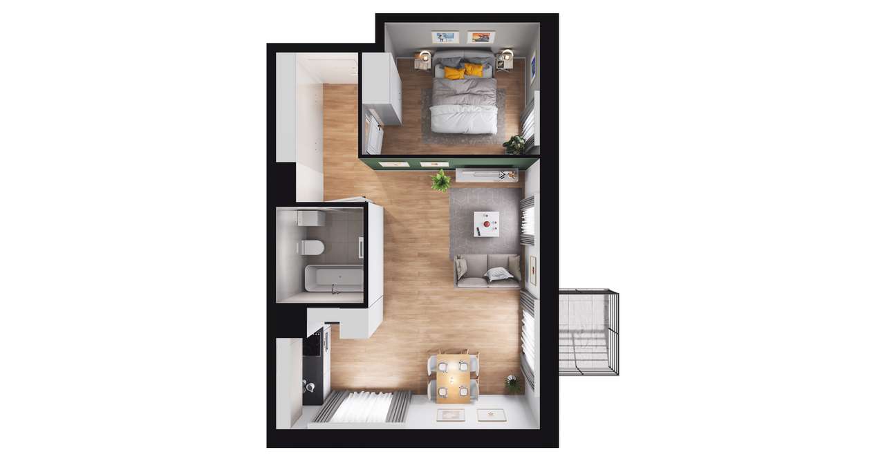 2-pokojowe mieszkanie 42m2 + balkon - Pełny obrazek: 2/8