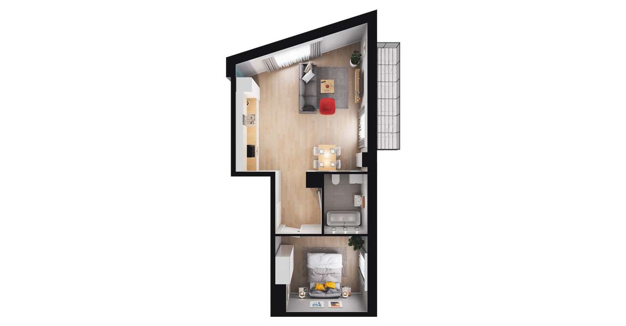 2-pokojowe mieszkanie 47m2 + balkon Bezpośrednio - Pełny obrazek: 3/9