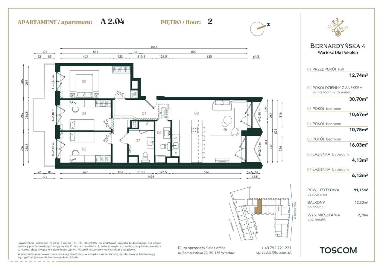 Bernardyńska 4 | mieszkanie 4-pok. | A/2/04 - Pełny obrazek: 2/9