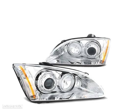 FARÓIS ANGEL EYES PARA FORD FOCUS II 04-08 CHROME CROMADO H1 H7 - 2