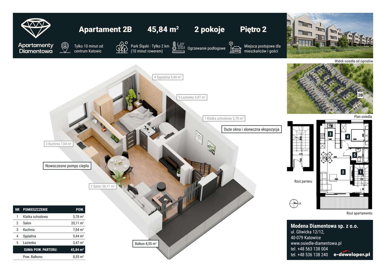 2-pokojowe mieszkanie 54m2 + balkon Bezpośrednio - Pełny obrazek: 2/7