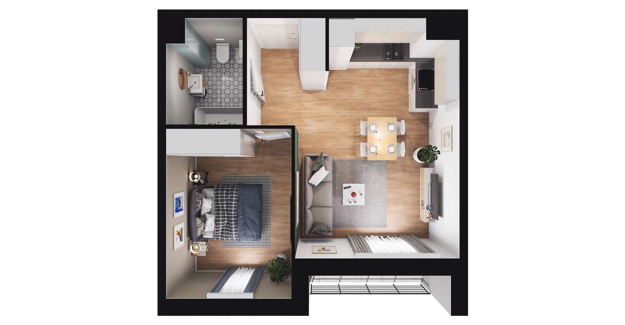 2-pokojowe mieszkanie 36m2 + loggia Bezpośrednio - Pełny obrazek: 2/8