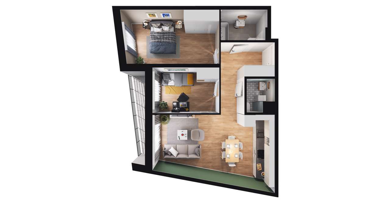 3-pokojowe mieszkanie 61m2 + loggia - Pełny obrazek: 2/8