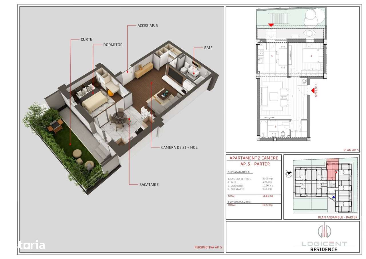 APARTAMENT NOU - 2 camere, parter, cu GRĂDINĂ, Complex LOGICENT; - Imagine principală: 3/10