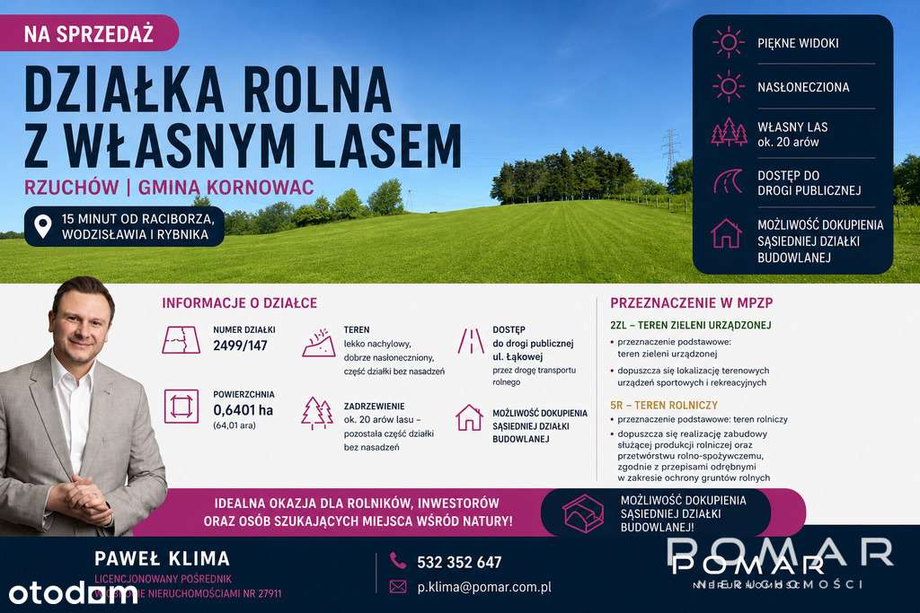 Działka rolna z własnym lasem i pięknym widokiem