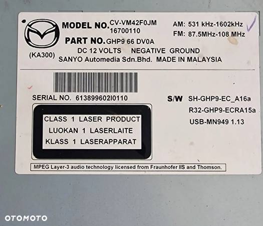 RADIO , NAWIGACJA GHP966DV0A MAZDA 6 - 4