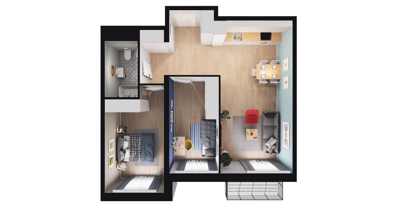 3-pokojowe mieszkanie 61m2 + balkon Bezpośrednio - Pełny obrazek: 2/8