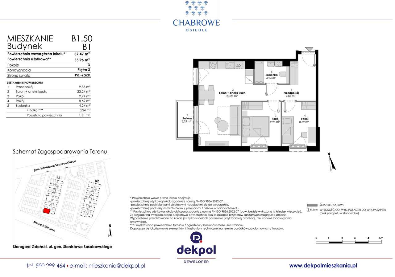 3-pokojowe mieszkanie 55m2 + balkon - Pełny obrazek: 2/7
