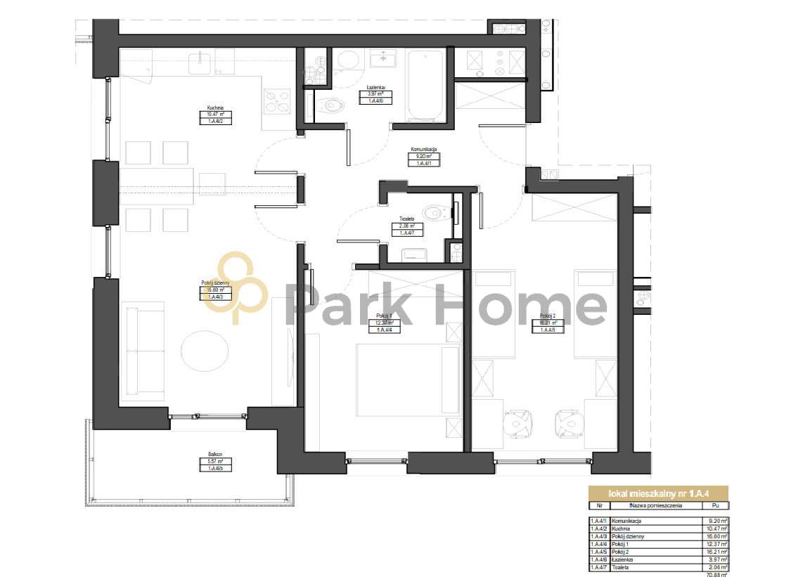 Przestronne mieszkanie 3-pokojowe 70,88 m² +balkon - Pełny obrazek: 5/6
