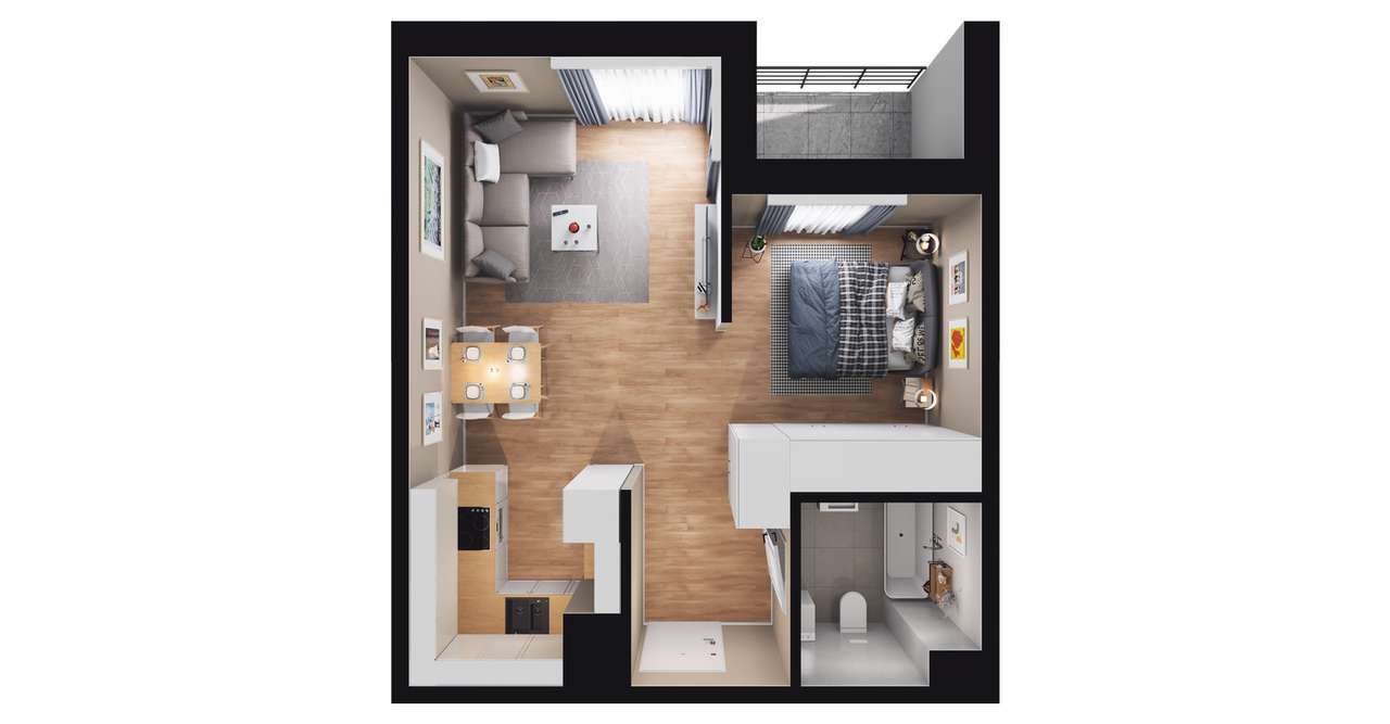 1-pokojowe mieszkanie 41m2 + loggia - Pełny obrazek: 2/8