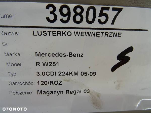 LUSTERKO WEWNĘTRZNE MERCEDES-BENZ KLASA R (W251, V251) 2005 - 2017 R 320 CDI 4-matic (251.022, - 5