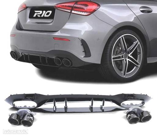 DIFUSOR PARA MERCEDES CLASE A W177 18- AMG PRETO BRILHANTE + PONTEIRAS ESCAPE - 1