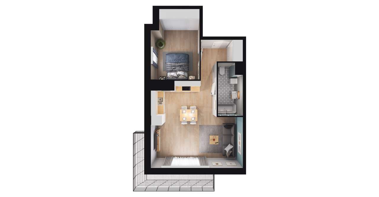 2-pokojowe mieszkanie 45m2 + balkon Bezpośrednio - Pełny obrazek: 2/5