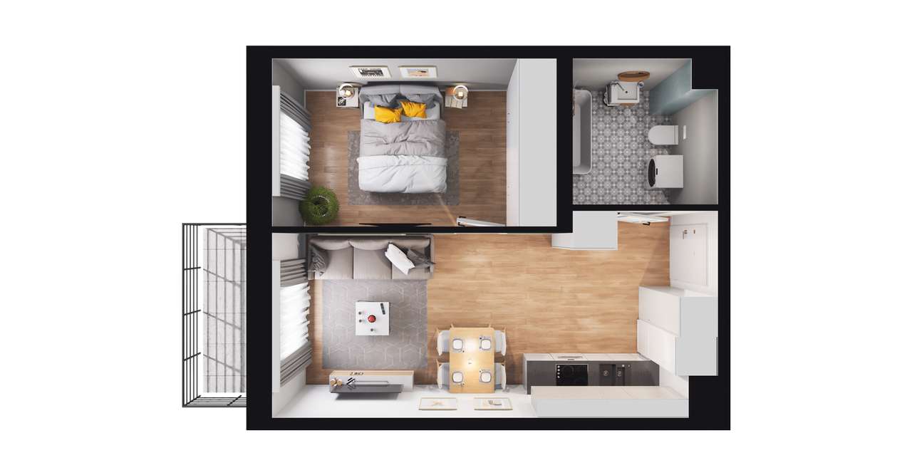 2-pokojowe mieszkanie 35m2 + balkon - Pełny obrazek: 2/8