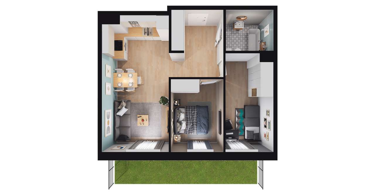 3-pokojowe mieszkanie 48m2 + ogródek Bez Prowizji - Pełny obrazek: 2/8