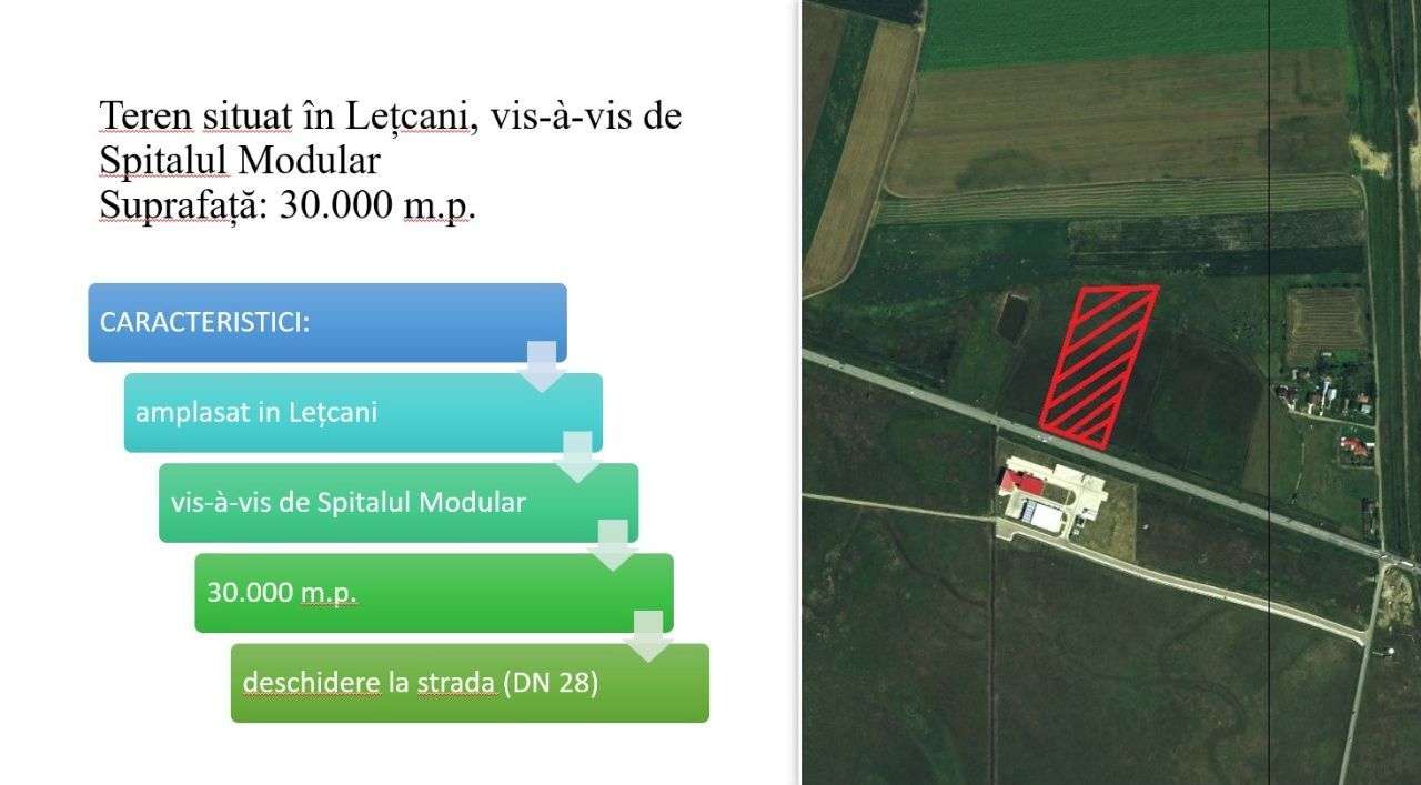PROPRIETAR -Teren Letcani - vis-à-vis de Spitalul Modular - 30.000 M.P - Imagine principală: 3/8
