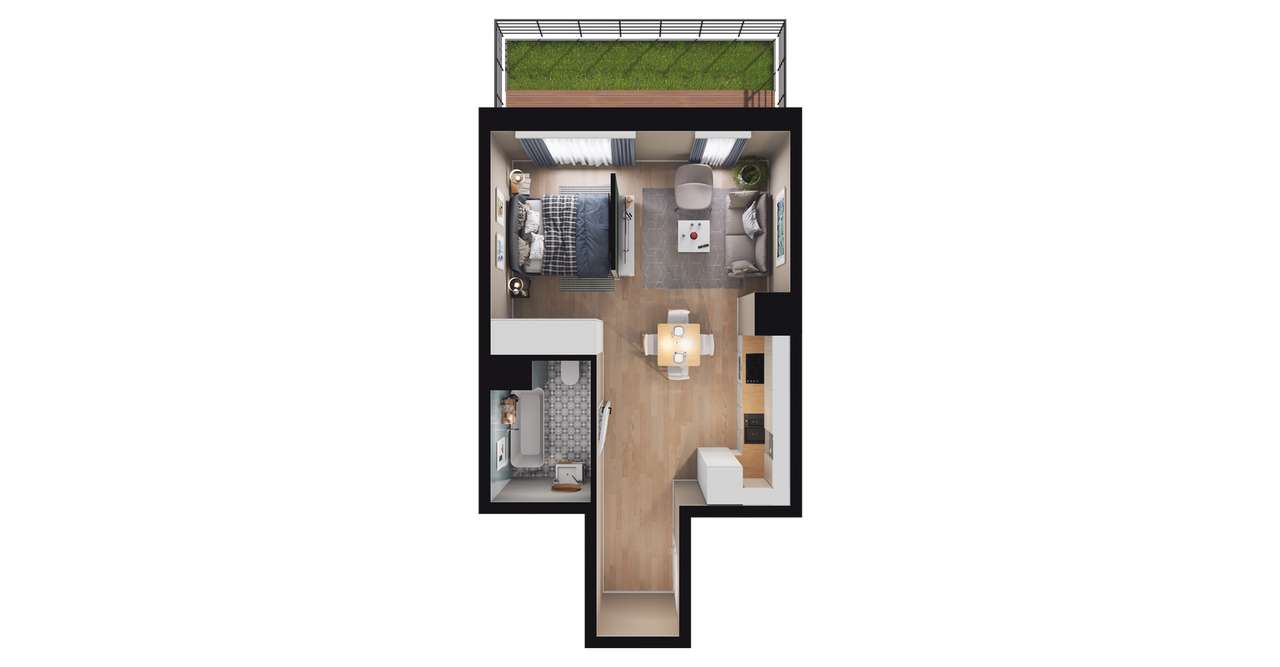 1-pokojowe mieszkanie 32m2 + ogródek - Pełny obrazek: 2/8