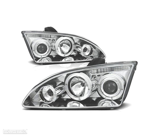 FARÓIS ANGEL EYES PARA FORD FOCUS 04-08 FUNDO CROMADO - 1