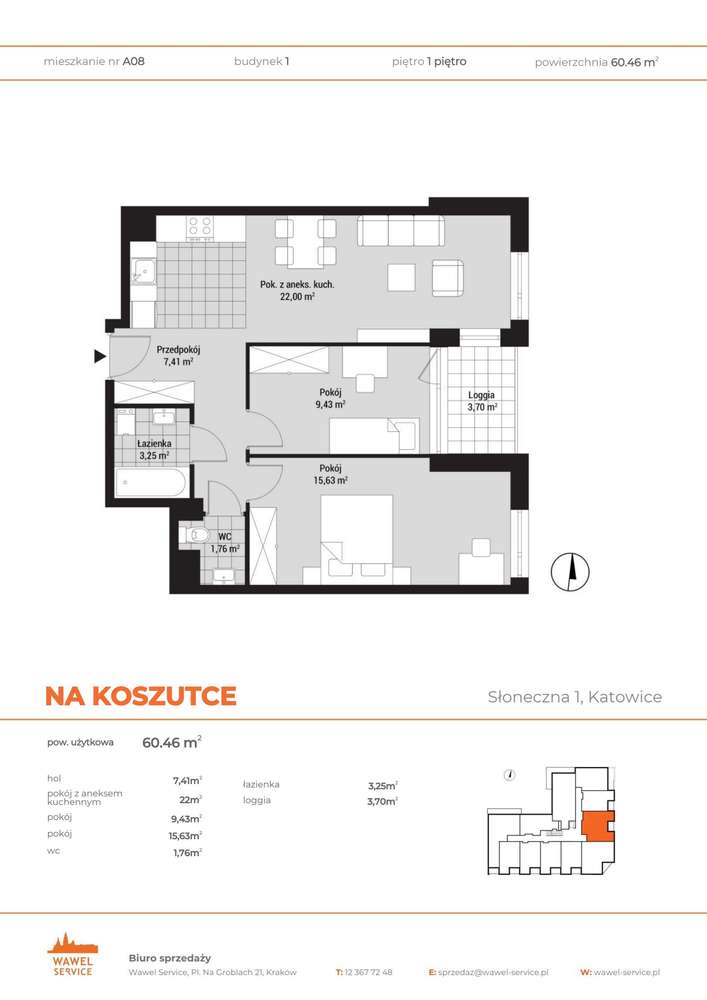 3-pokojowe mieszkanie 60m2 + loggia Bezpośrednio - Pełny obrazek: 2/9
