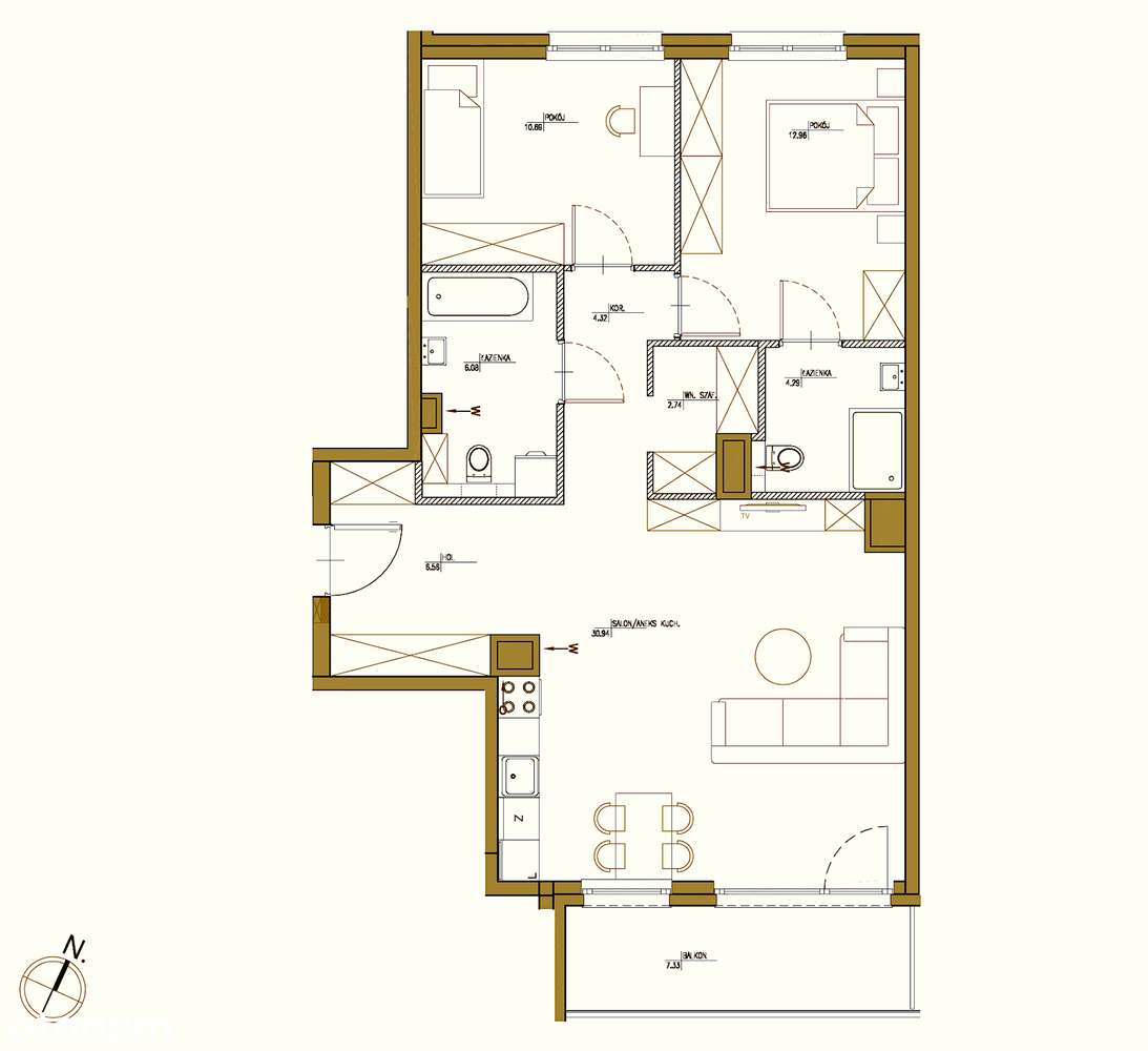 GOTOWE 3 pokoje 78.6 m2 Wilanów + balkon 7.3 m2 | Wilanów | 0% prow. - Pełny obrazek: 5/5