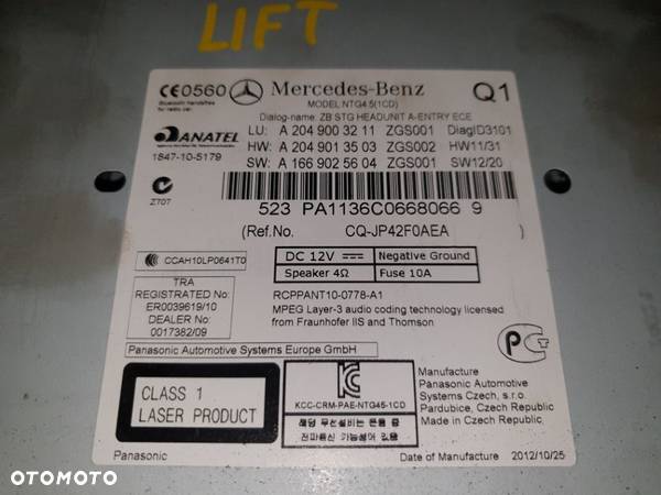 MERCEDES W204 LIFT RADIO NAVI A2049003211 - 3