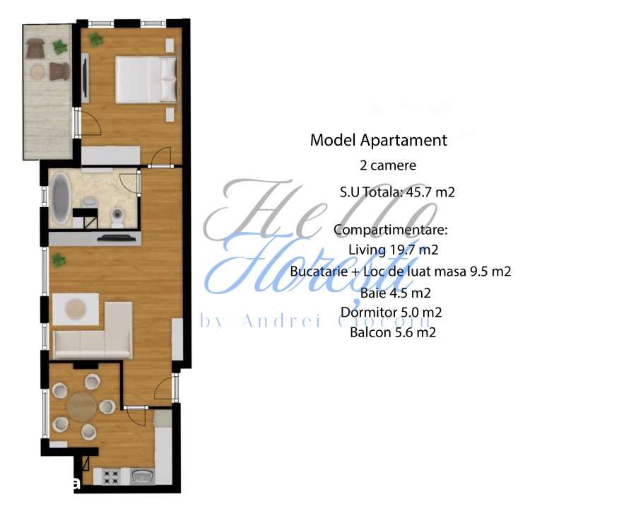 Apartament 2 camere, 45 mp, decomandat, Zona Eroilor - Imagine principală: 2/3