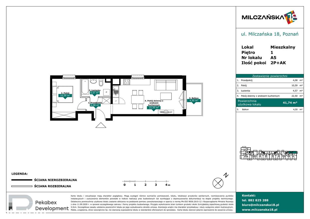 2-pokojowe mieszkanie 41m2 + balkon - Pełny obrazek: 2/7