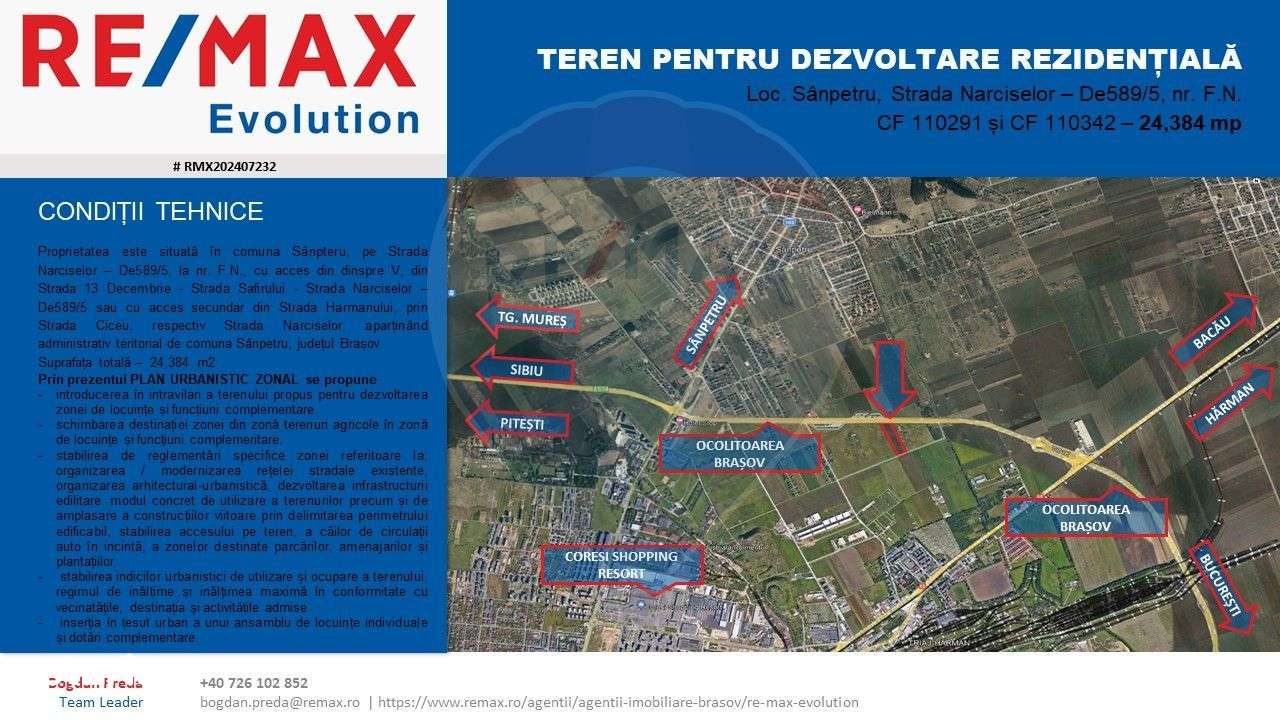 DE VÂNZARE|Teren Sânpetru - REZIDENTIAL/COMERCIAL -  comision 0% - Imagine principală: 2/8