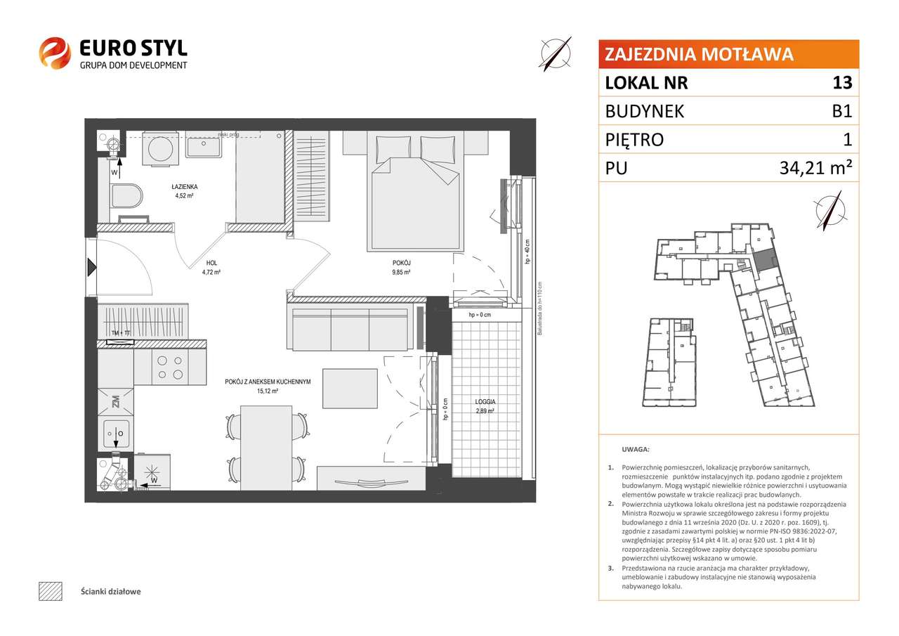 2-pokojowe mieszkanie 34m2 + balkon - Pełny obrazek: 2/7