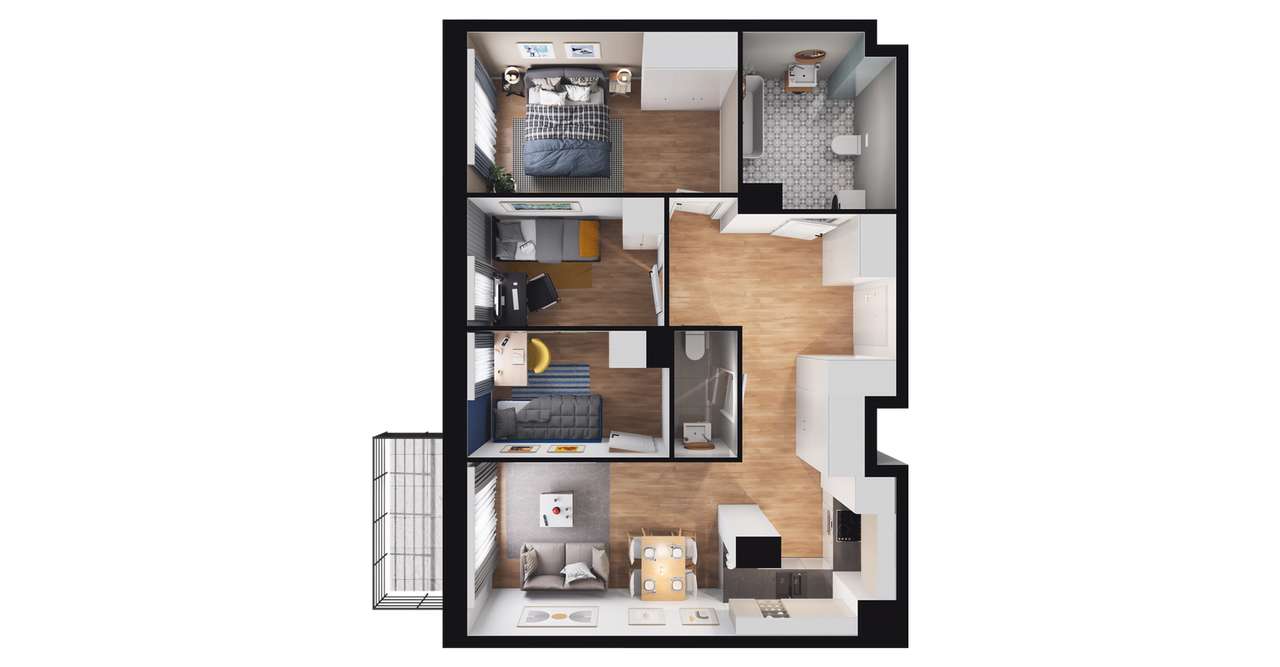 4-pokojowe mieszkanie 64m2 + balkon - Pełny obrazek: 2/8