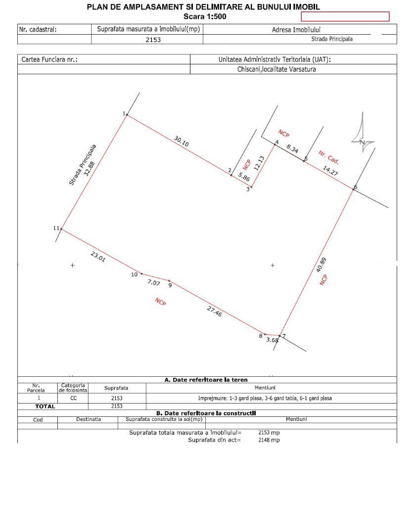 Varsatura - Strada Principala - Teren 2153 mp