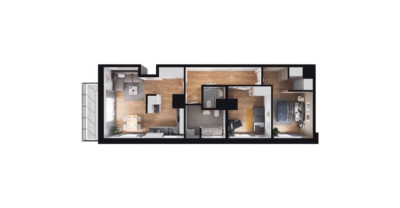 3-pokojowe mieszkanie 60m2 + loggia - Pełny obrazek: 2/8