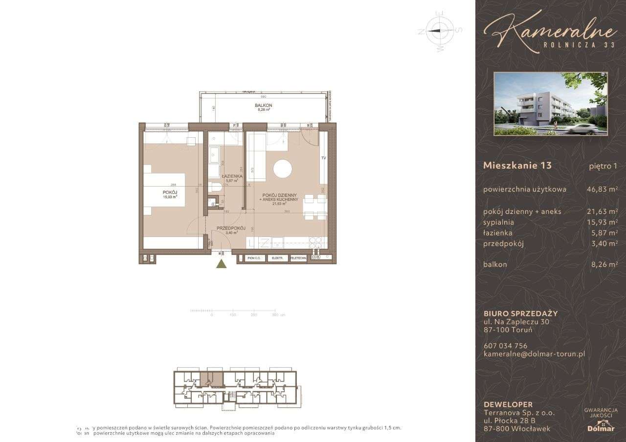 2-pokojowe mieszkanie 46,83 m2 + balkon - Pełny obrazek: 2/7
